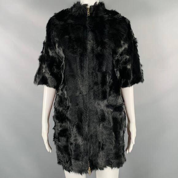 VINTAGE Size M Black Lamb Shearling 3/4 Sleeves Coat - Picture 1 of 7